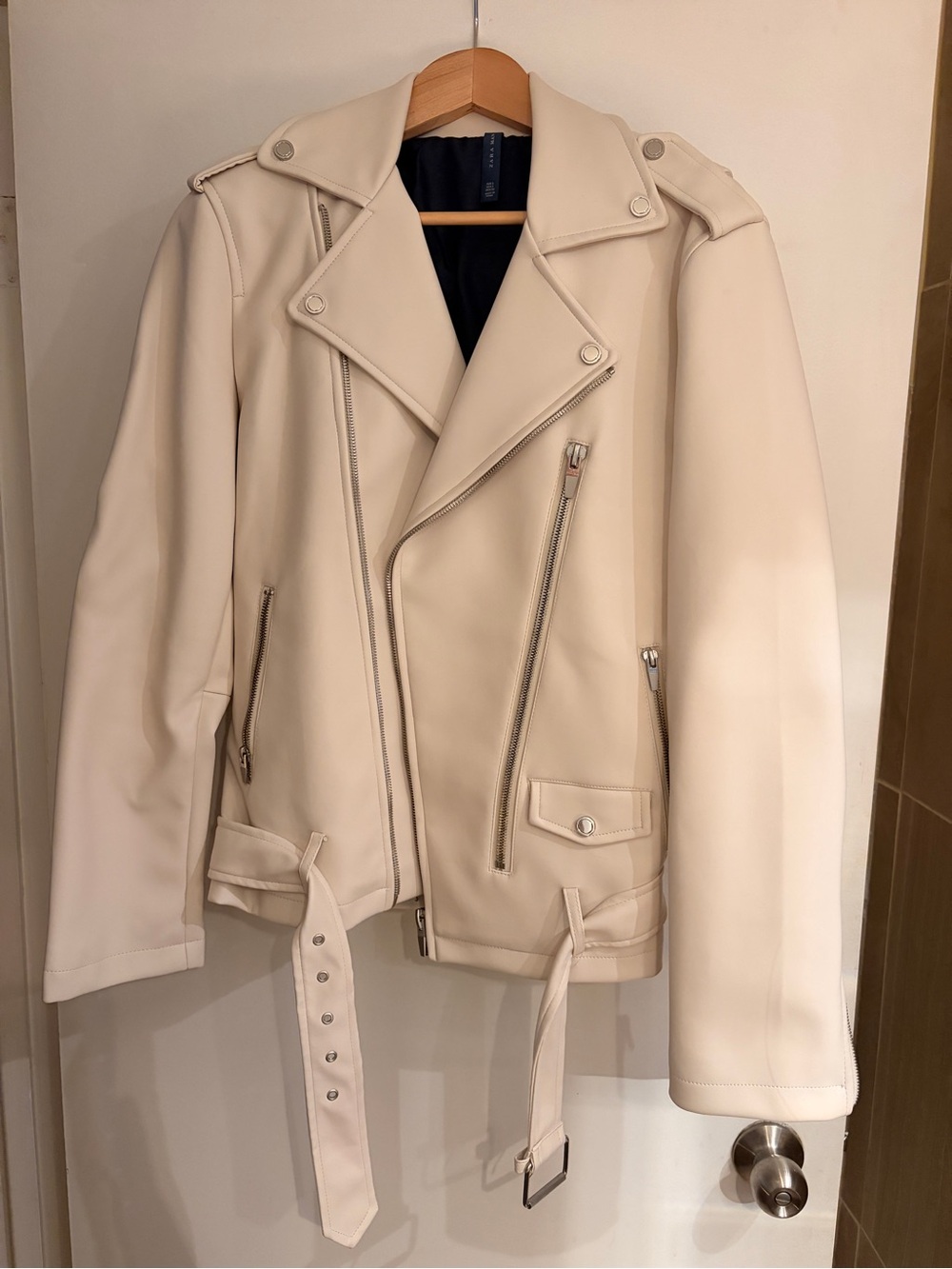 Zara Cream Biker-Style Moto Jacket